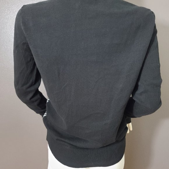 NWoT Merona Black and White Abstract Stripe Print Button Up Sweater - Picture 5 of 6